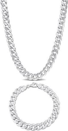 Delmar Mens Curb Link Chain Necklace & Bracelet Set in White Gold at Nordstrom Rack
