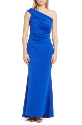 Eliza J Off the Shoulder Fit & Flare Gown in Cobalt at Nordstrom, Size 10
