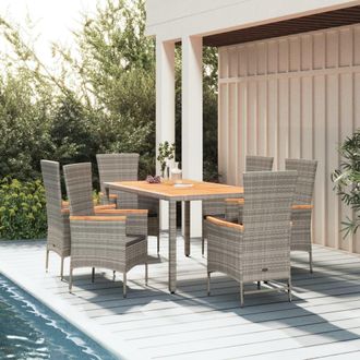 vidaXL Set Comedor Jard&iacute;n 7 Pzas Y Cojines Rat&aacute;n Sint&eacute;tico Gris Vidaxl
