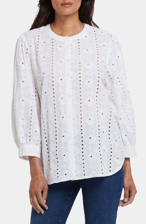 NYDJ Bonnie Embroidered Eyelet Top in Optic White at Nordstrom, Size X-Small