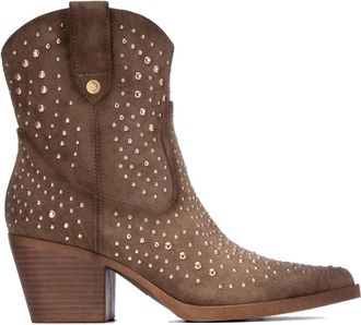 Xti Womens Suede Italian Western Ankle Booties In Taupe