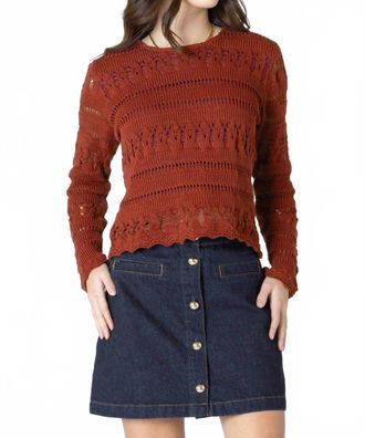 Dex Clothing Crochet Crewneck Sweater In Burnt Orange