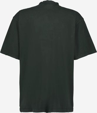 Balenciaga Mens Cotton T-Shirt With Logo Dark Green T-Shirts And Polos