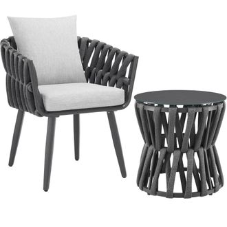 TecTake Lugano Set In Rope Design, Aluminum Frame, Screw-On Legs in Dark Grey | Size: 1 Seater