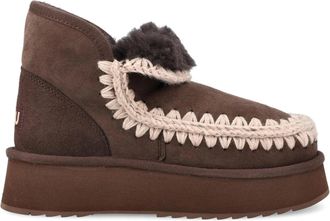 Mou Brown Eskimo Sheepskin Whipstitch Mini Boots