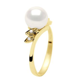 Ateliers Saint Germain Ring Diamanten 0,04 Cts Echte Gecultiveerde Zoetwaterparel Rond 7-8 mm