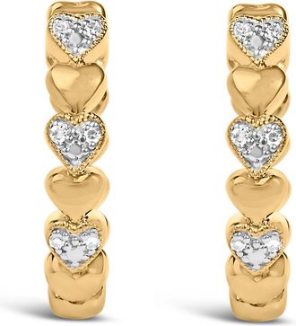House of Brilliance Gold Vermeil Diamond Accent Mini Heart Hoop Earring