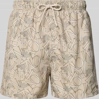 Emporio Armani Regular Fit Shorts mit Allover-Logo-Print in Beige, Gr&ouml;&szlig;e XXL
