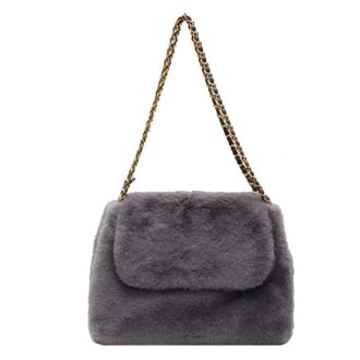 Generic Womens Plush Bags Furry Chain Shoulder Bag Large Capacity Winter Elegance Tote Handbag Soft Polyester(Grey)