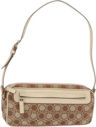 Ferragamo Pre-owned Shoulder Bags, female, Beige, Size: ONE SIZE Pre-owned Canvas Shoulder Bag