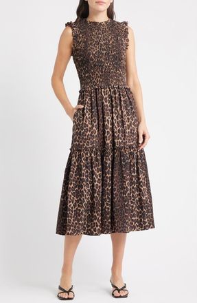 Rails Vivier Leopard Print Smocked Midi Dress in Brown Nala at Nordstrom, Size 2X Regular