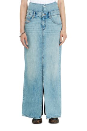 Diesel Jean-illusion denim maxi skirt with slits - Skirts - Woman - Blue