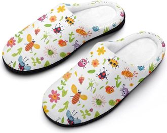 Generic Bees Flower Womens Cotton Slipper Comfortable Cozy Plush Slippers Anti-Skid Indoor House Closed Toe Shoes