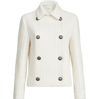 Brunello Cucinelli Cable knit blazer in White at Nordstrom, Size 46 It