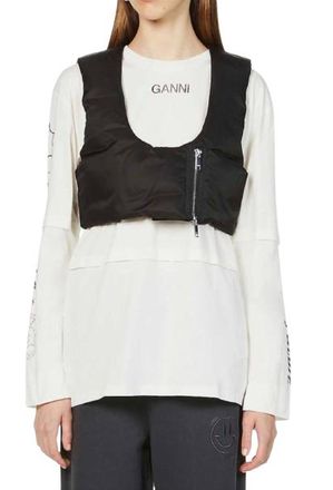 Ganni Cropped Black Zip Front Vest Size S