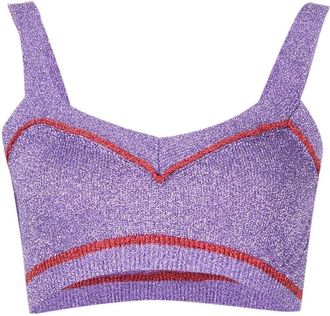 Paco Rabanne knitted crop top - women - Cotton/Polyamide/Metallized Polyester - L - Red