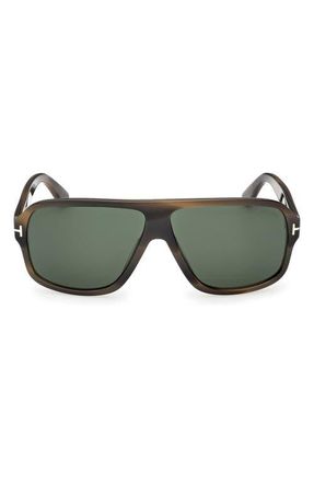 Tom Ford William 0-2 63mm Oversize Navigator Sunglasses in Khaki Green Havana/green at Nordstrom