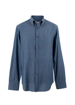 Brunello Cucinelli Blue Cotton Patterned Shirt Size L