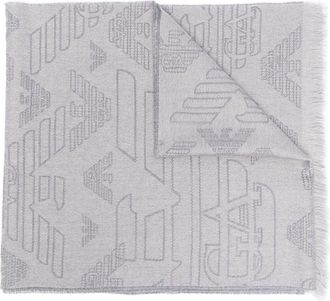 Emporio Armani embroidered frayed-edge wool scarf - men - Wool - One Size - Grey