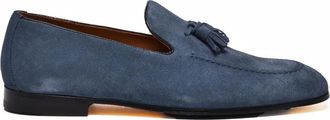 Doucal's Blue Tasseled Suede Dual-Composition Sole Loafers
