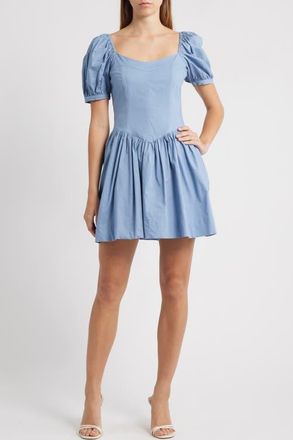Wayf Fiona Short Sleeve Minidress in Chambray Blue at Nordstrom, Size X-Small