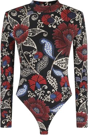 Farm Rio Top met hoge hals en bloemenprint - Zwart