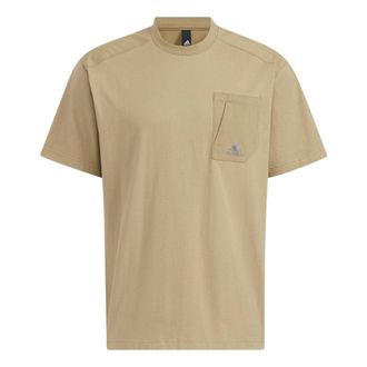 adidas Mens adidas Solid Color Zipper Pocket Loose Casual Round Neck Short Sleeve Green T-Shirt HD0043