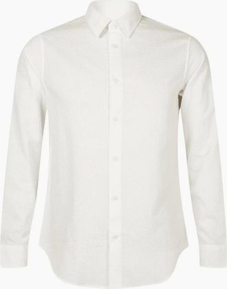 A|X Armani Exchange Mens Seersucker Textured Long Sleeve White Shirt - Size: 38/Regular