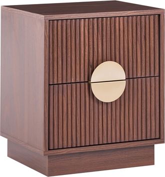 Beliani Mesita De Noche 2 Cajones Dise&ntilde;o Acanalado Estructura De Madera Laminada Tiradores De Metal Marr&oacute;n Oscuro Numurkah
