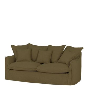 Deco Wood Sof&aacute; de 2 plazas de algod&oacute;n y lino desenfundable color verde