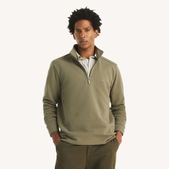 Nautica Mens Classic Fit Piqu Fleece Quarter-Zip Sweatshirt