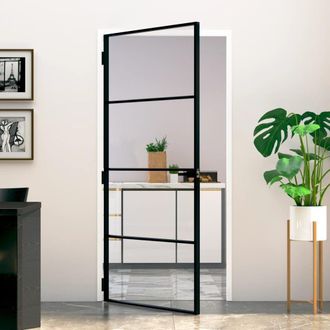 Berkfield Home Interior Door Black 93x201.5 cm Tempered Glass&Aluminium