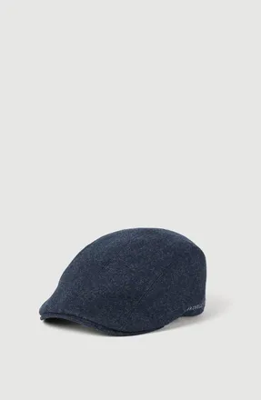 Brunello Cucinelli Virgin wool flannel flat cap with embroidered logo in Night at Nordstrom, Size Xx-Large