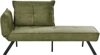 Beliani Chaise Longue De Tela Izquierdo Con Respaldo Ajustable Y Funci&oacute;n De Almohada Para Dormir Repelente Al Agua Verde Rocamadour