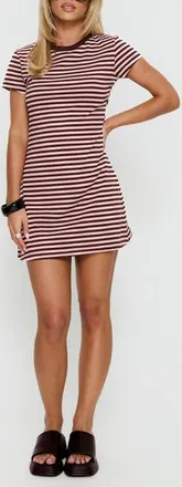 Princess Polly Settle Down T-Shirt Dress in Pink /Brown Stripe at Nordstrom, Size 0