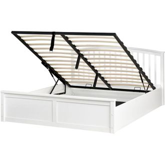 Beliani Cama Con Almacenaje De Madera De Pino Con Marco Elevable 160 X 200 Cm Blanco Clarbec