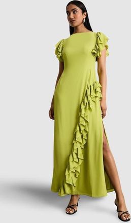 Warehouse Side Split Ruffle Detail Maxi Dress in Lime at Nordstrom, Size 6