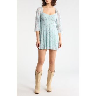 Abound Puff Sleeve Mesh Minidress in Green- Pink Maisie Ditsy at Nordstrom Rack, Size X-Small