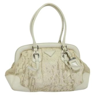 Prada Pre-owned Canvas prada-bags - Dames - Pre-owned - Grijs - Maat: ONE Size Leer