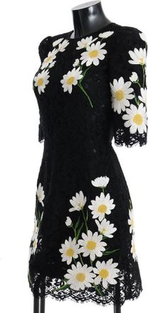 Dolce & Gabbana Womens Black Floral Lace Chamomile Sicily Dress Cotton