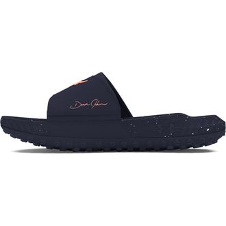 Under Armour Unisex-Adult Project Rock 3 Slides Sandal, (403) Midnight Navy/Midnight Navy/Flare Orange, 11.5 Women/10 Men