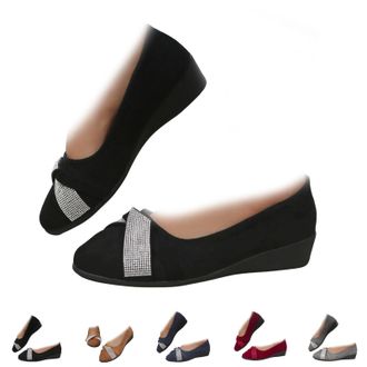 Generic Womens Lightweight Fashion Rhinestone Wedge Shoes Low Heel Slip On Shoes, Pointed Toe Dress Shoes for Women, Sparkly Comfortable Ballet Flats for Work