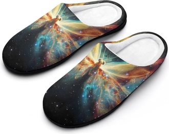 Generic Butterfly Nebula Mens House Slippers Memory Foam Washable Cotton Slip on Home Shoes
