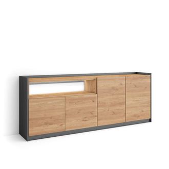 Skraut Home Aparador efecto madera roble y negro 207x37x80cm con Led