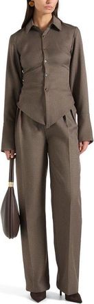 Mani&egrave;re De Voir Sonia Houndstooth Cinch Shirt in Brown at Nordstrom, Size 10