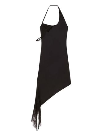 Courrèges asymmetrical lace-trimmed dress - Black