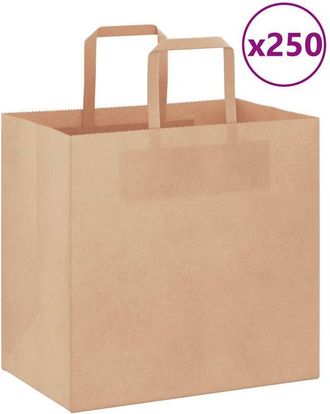 vidaXL Bolsas De Papel Con Asas 250 Uds Marr&oacute;n 26x17x25 Cm Vidaxl
