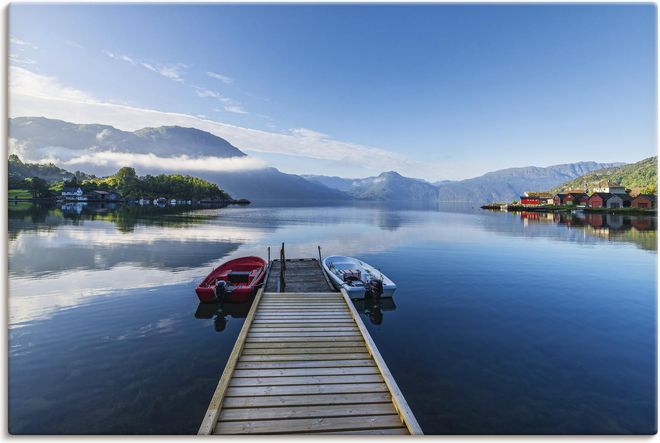 Artland Wanddeko Leinwand Bilder Wandbild 90x60 cm Maritime Deko Outdoor Meer Boot Åkra Fjord Idyll Norwegen U5HH ab 82,99 €