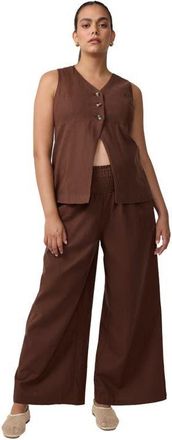 Ingrid & Isabel Smocked Linen Wide Leg Pant in Dark Brown at Nordstrom, Size X-Large