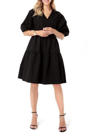 Accouch&eacute;e Waterfall Tie Waist A-Line Maternity/Nursing Wrap Dress in Black at Nordstrom, Size Large/x-Large